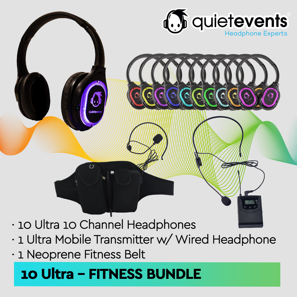 Fitness Bundle - 10 Headphones + 1 Transmitter Silent Disco Bundle (Ultra1 900 10CH)