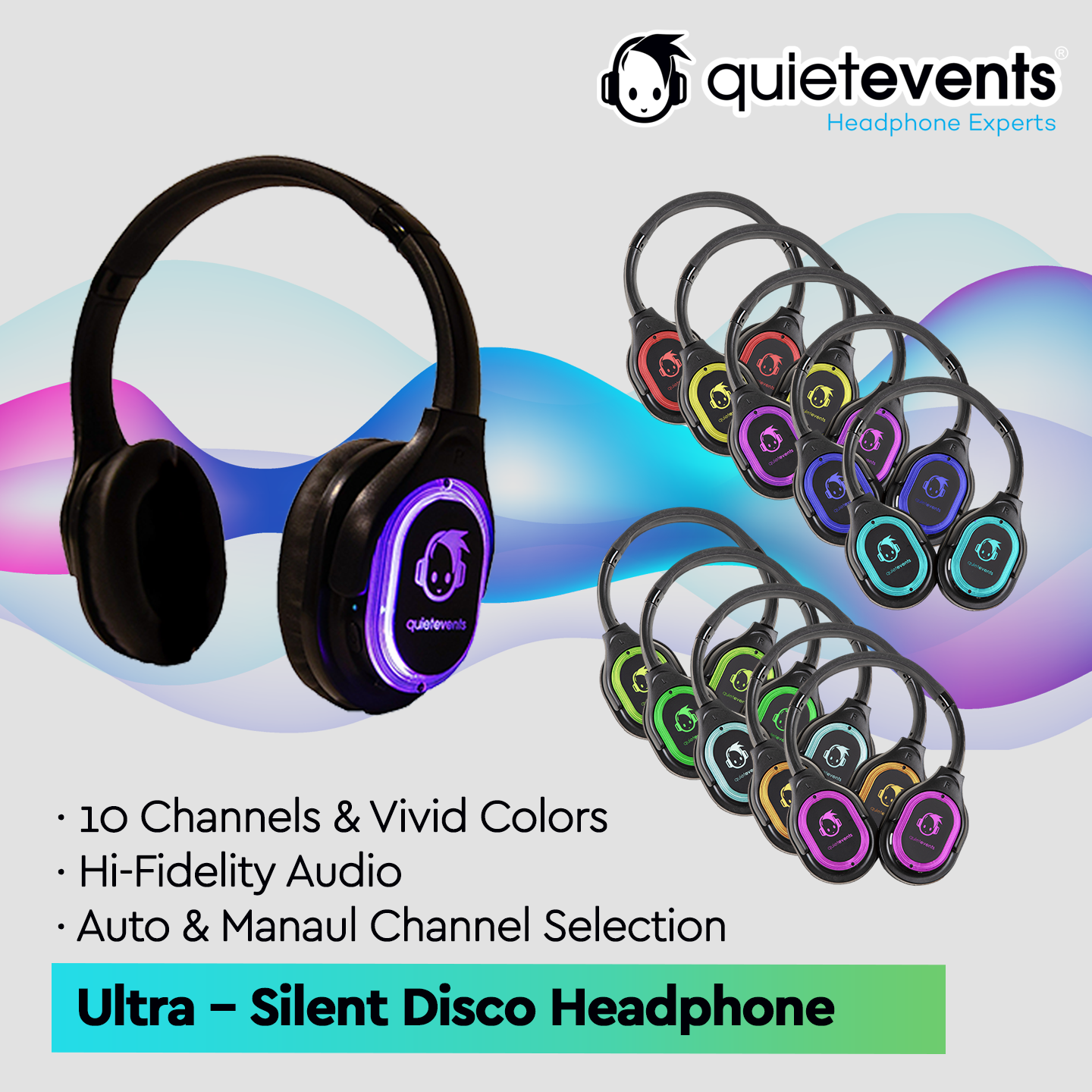 Conference & Meetings Bundle  - 100 Headphones  + 5 Transmitters Silent Disco Bundle (Ultra1 900 10CH)