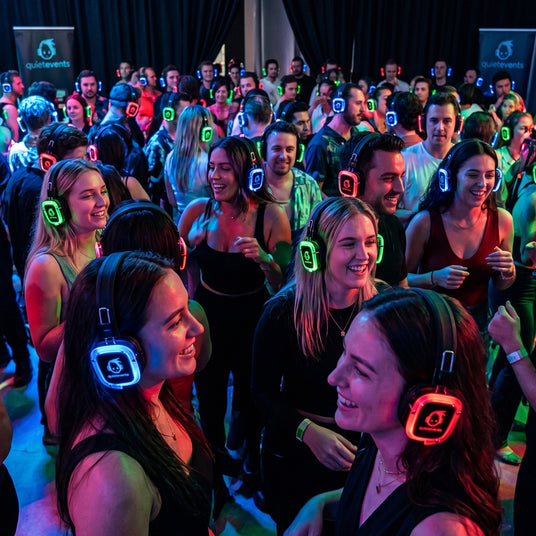 Branded silent disco headphones creating visual engagement at a live event