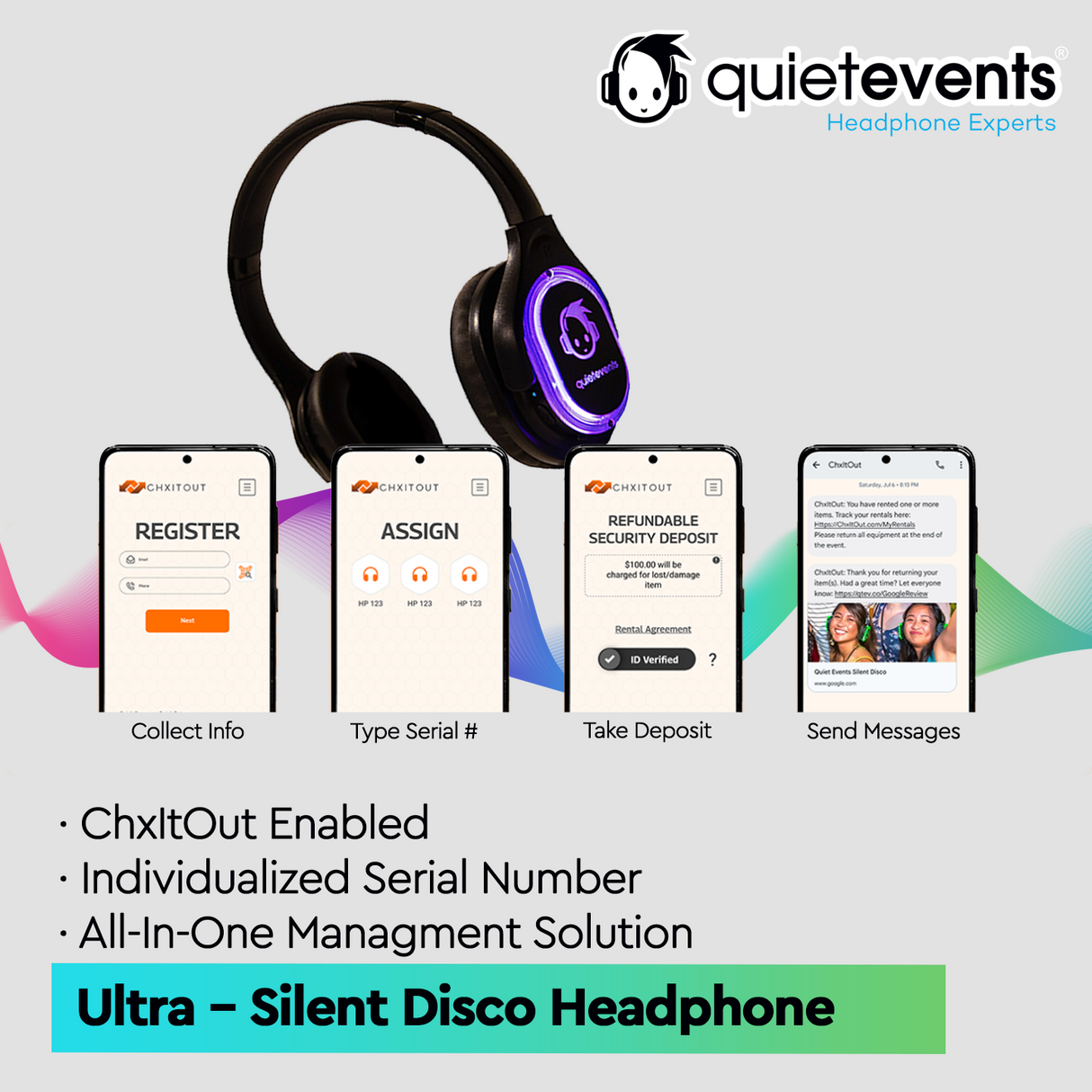 Conference & Meetings Bundle  - 100 Headphones  + 5 Transmitters Silent Disco Bundle (Ultra1 900 10CH)