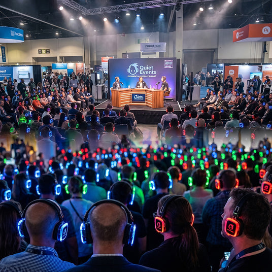 Large event audience using silent disco headphones around a podcast activation