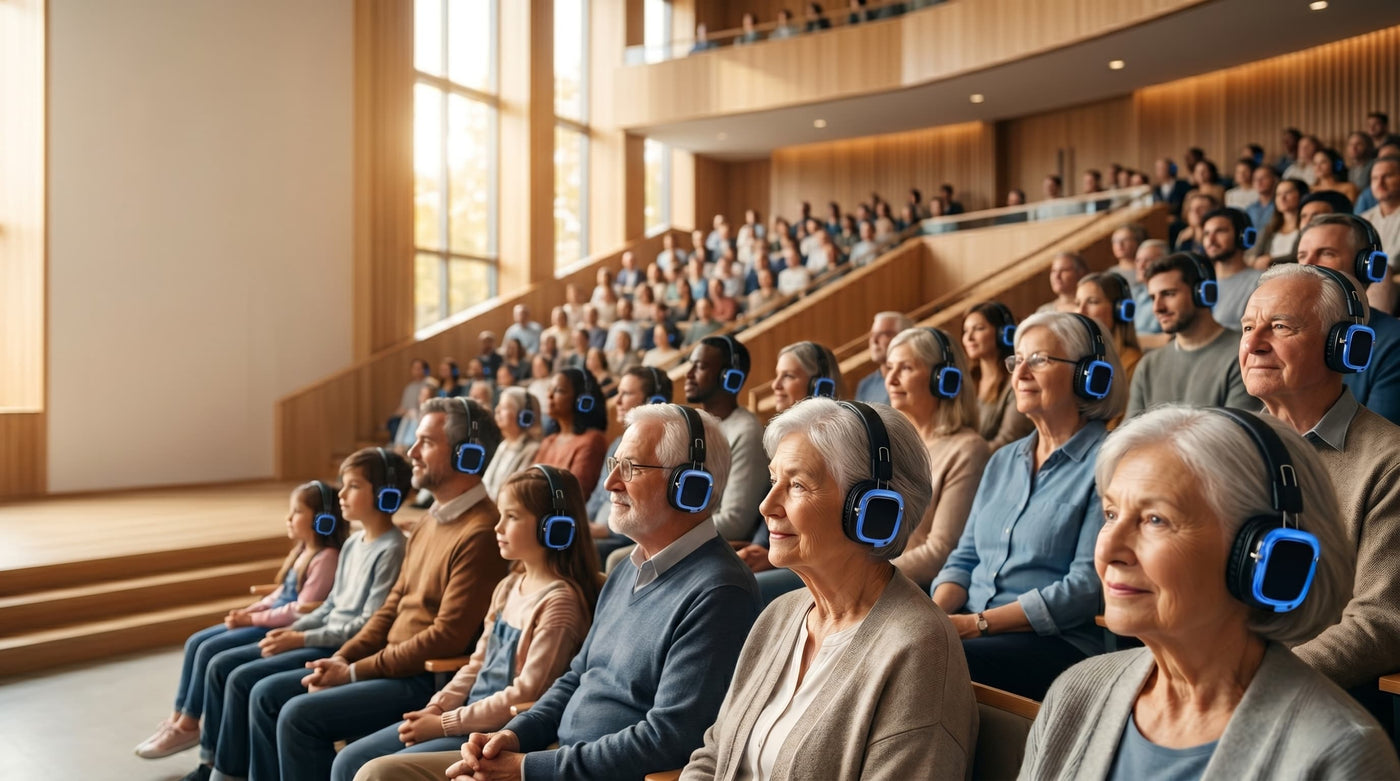 Event attendees using Quiet Events ADA-compliant wireless assistive listening headphones at their own volume
