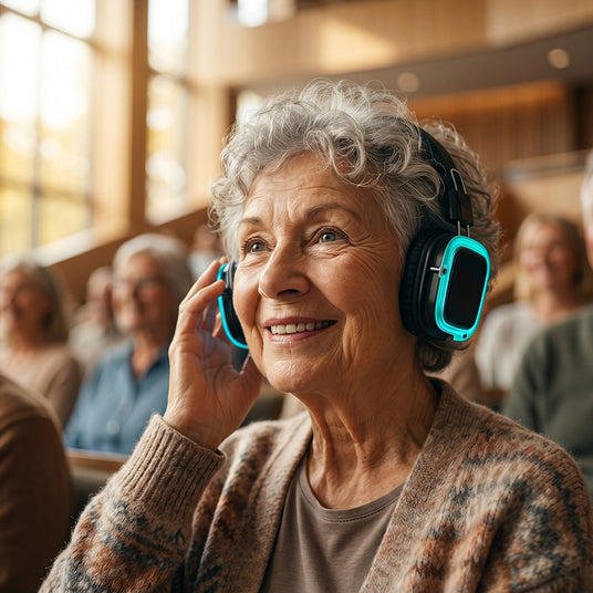 Attendee hearing clear program audio through a wireless assistive listening headphone