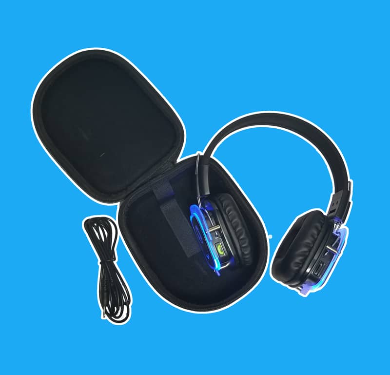 Glowing Bluetooth Headphones Over Ear, Hi-Fi Stereo, Foldable, with Hard case