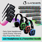 Party Bundle - 100 Headphones + 3 Transmitters Silent Disco Bundle (3CH Party)(P)