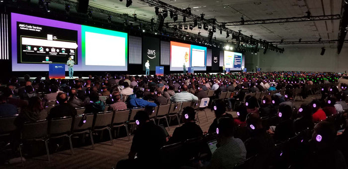Quiet Events Silent Disco headphones for expos a group of people in a conference hall listening to multiple speakers