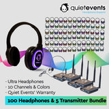 Conference & Meetings Bundle  - 100 Headphones  + 5 Transmitters Silent Disco Bundle (10 CH Ultra) (U)