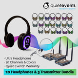 Conference & Meetings Bundle - 20 Headphones  + 3 Transmitters Silent Disco Bundle (10CH Ultra)(U)