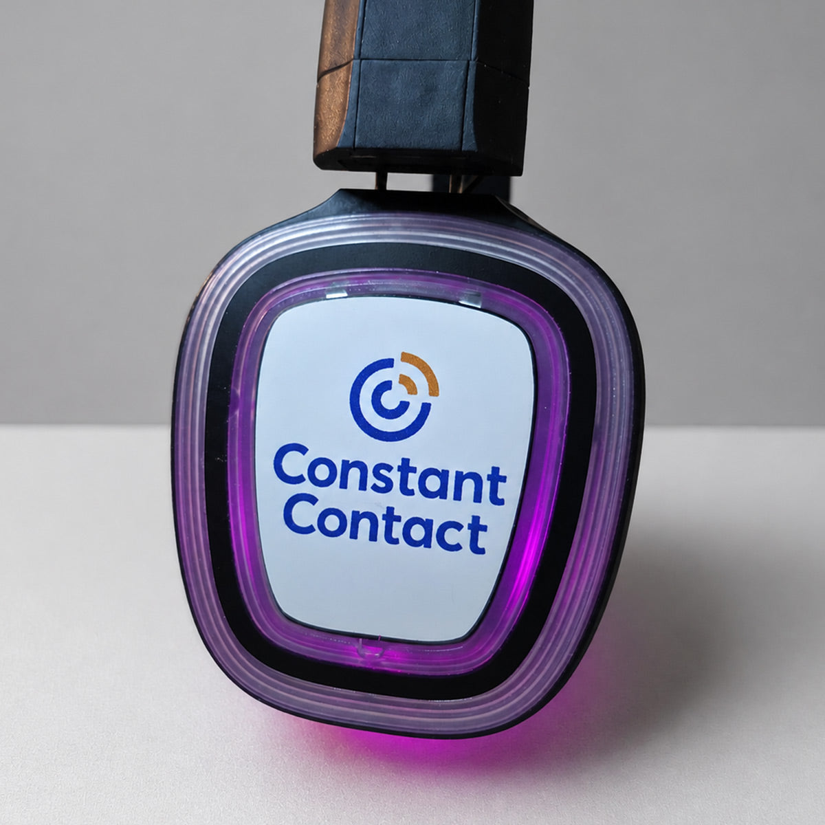 Quiet Events® Constant Contact sticker on headphone cap