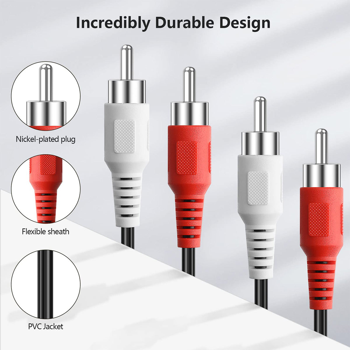 RCA Cables – 2RCA Male to 2RCA Male Stereo Audio Cable (5 ft), Dual Shielded RCA Subwoofer Cord for Home Theater, Amplifier, HDTV, Hi-Fi Stereo & Speaker Systems