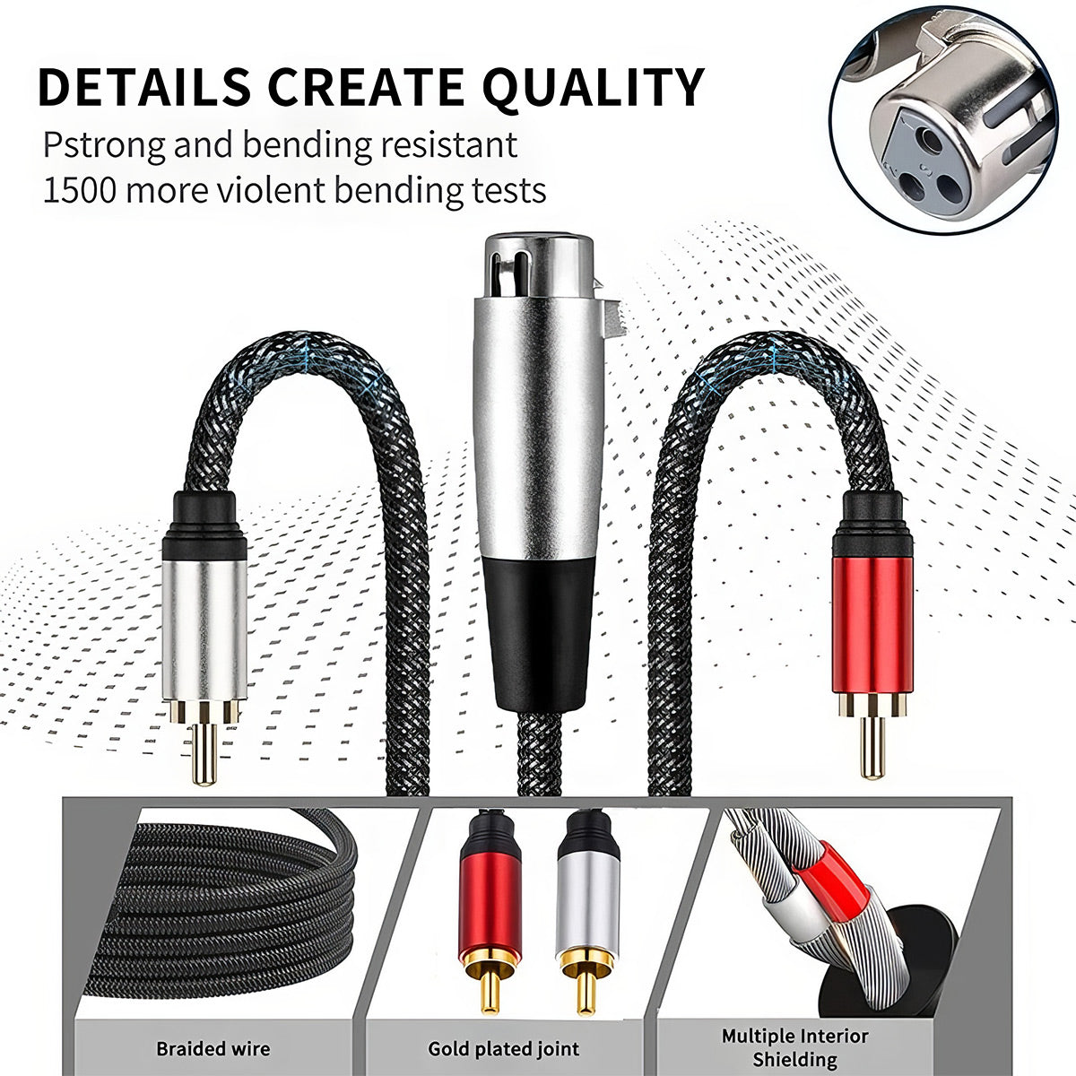 XLR Female to Dual RCA Male Y Splitter Patch Cable (5 ft) – 3-Pin XLR to 2 RCA Stereo Adapter for DJ Controllers, Mixers, Amplifiers, and Home Theater Audio Integration