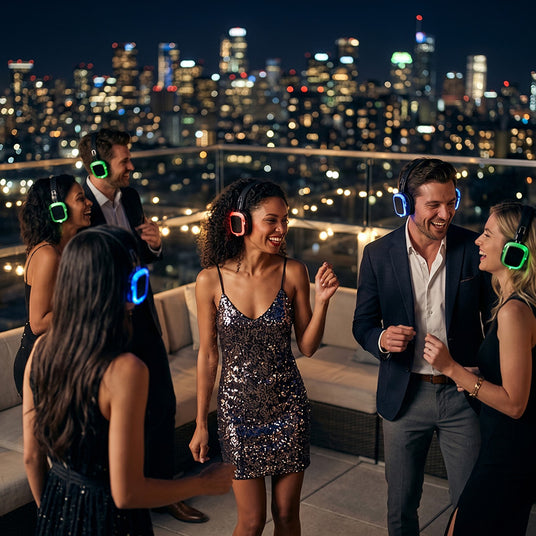Late-night Fashion Week after-party continuing past curfew with silent disco headphones