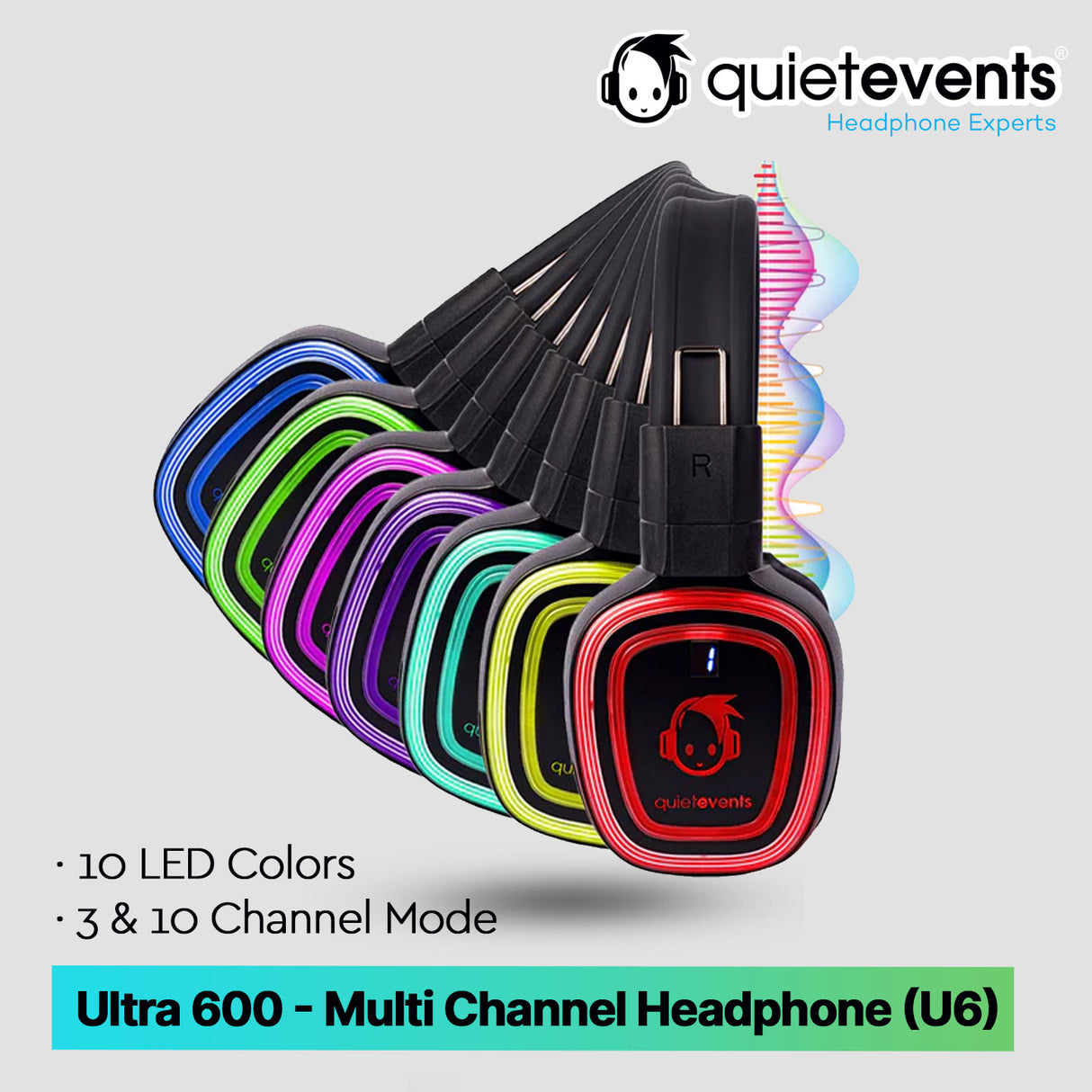 Silent Disco Headphone - 10 & 3 CH Ultra 600 - (ADA Compliant) (U6)