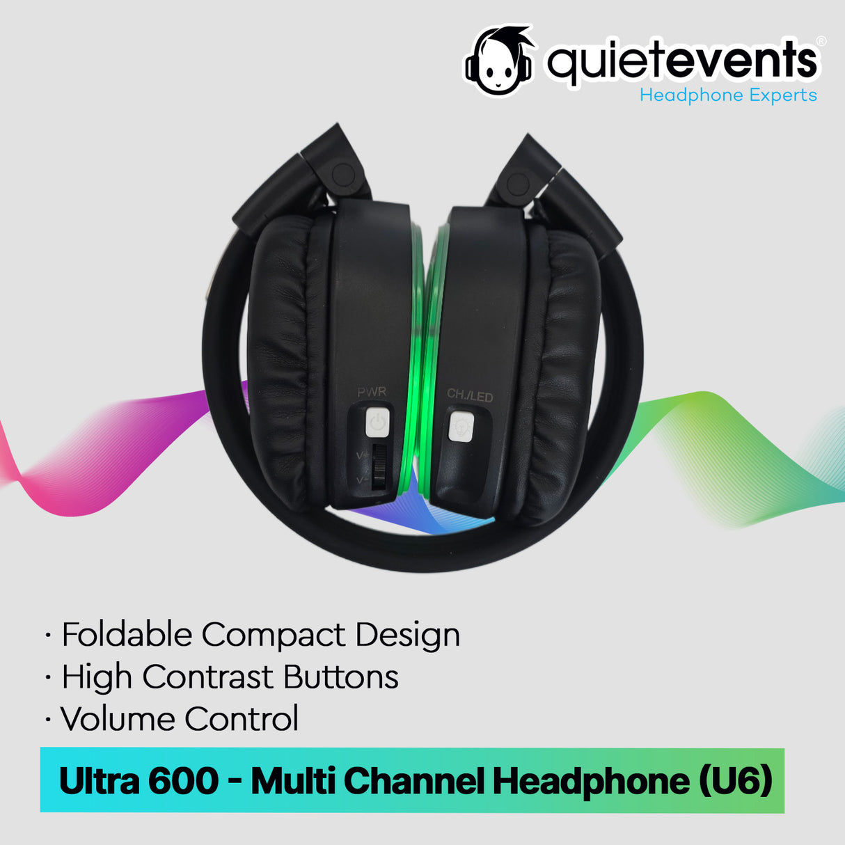 Silent Disco Headphone - 10 & 3 CH Ultra 600 - (ADA Compliant) (U6)