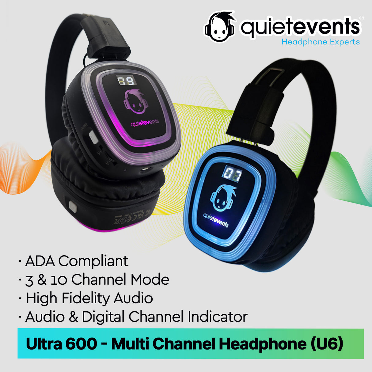 Silent Disco Headphone - 10 & 3 CH Ultra 600 - (ADA Compliant) (U6)