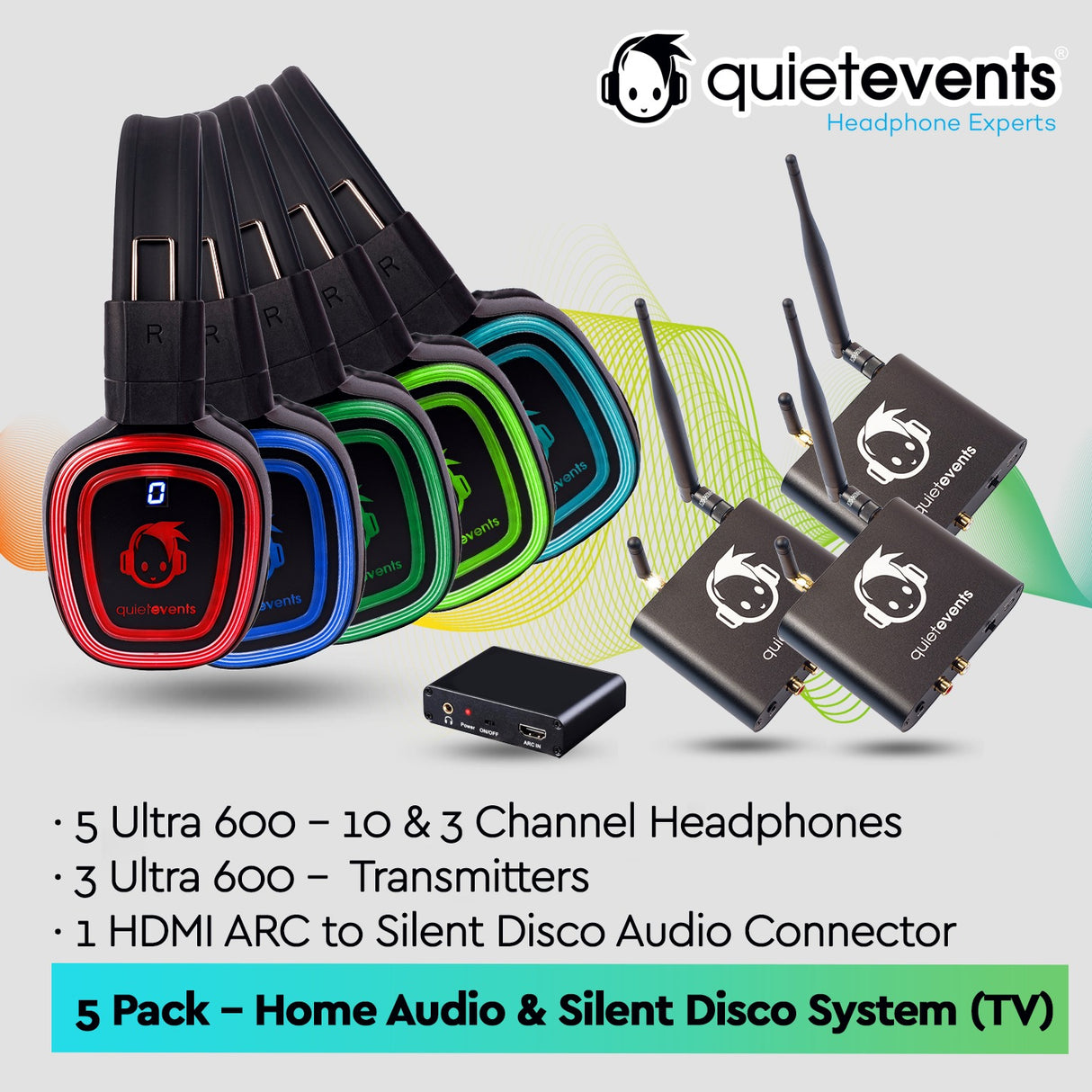 Wireless Home Audio & Silent Disco System (TV & Projectors) - 5 Pack