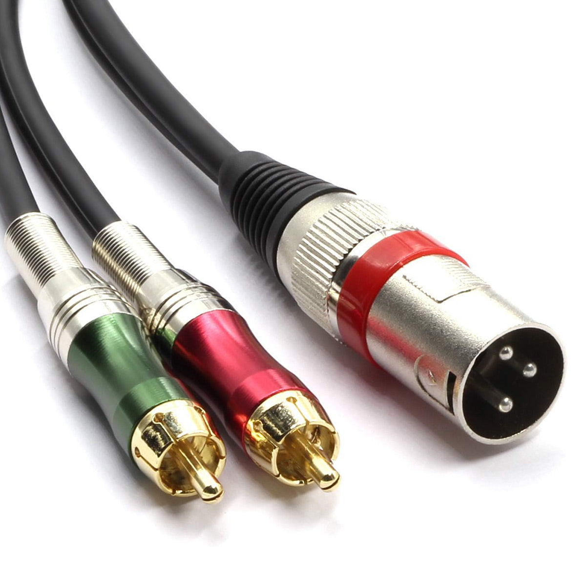 XLR Male to 2 x RCA Male Y Splitter Patch Cable (3.5 ft) – 3-Pin XLR to Dual RCA Stereo Audio Adapter for DJ Controllers, Mixers, Amplifiers, and Home Theater Equipment
