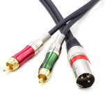 XLR Male to 2 x RCA Male Y Splitter Patch Cable (3.5 ft) – 3-Pin XLR to Dual RCA Stereo Audio Adapter for DJ Controllers, Mixers, Amplifiers, and Home Theater Equipment