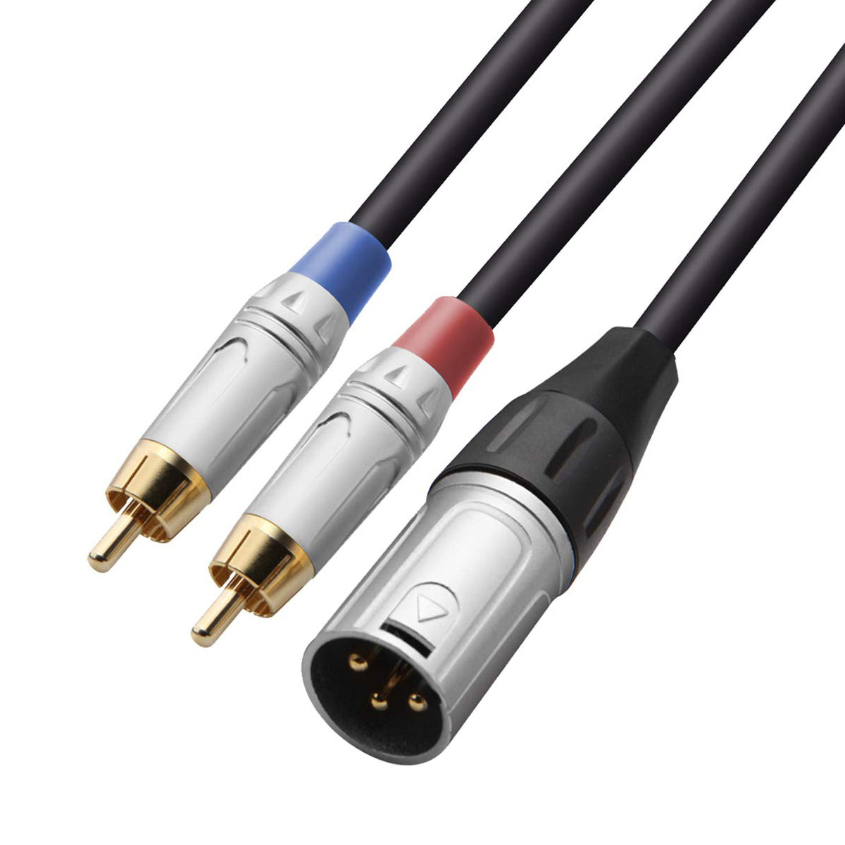 XLR Male to 2 x RCA Male Y Splitter Patch Cable (3.5 ft) – 3-Pin XLR to Dual RCA Stereo Audio Adapter for DJ Controllers, Mixers, Amplifiers, and Home Theater Equipment