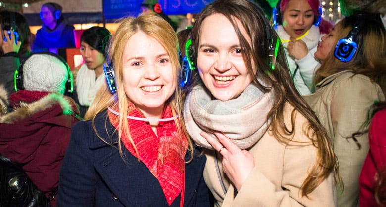 Party with your friends wearing headphones at Silent disco party