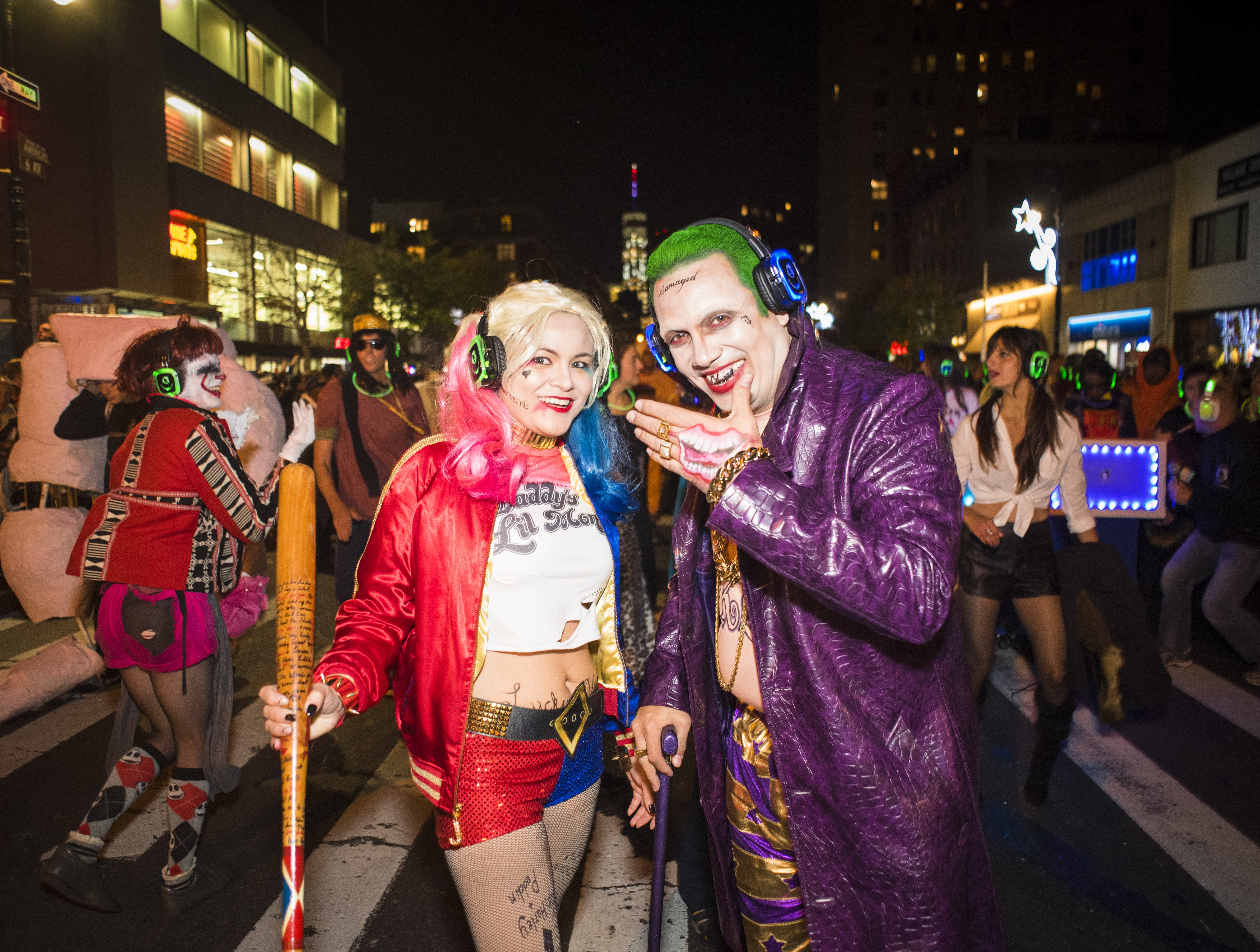 Harley Quinn and Joker with headphones
