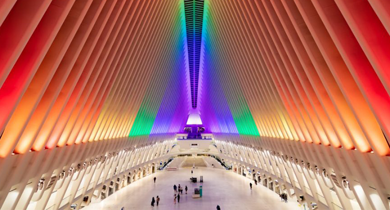 Pride silent disco at the Oculus in New York City